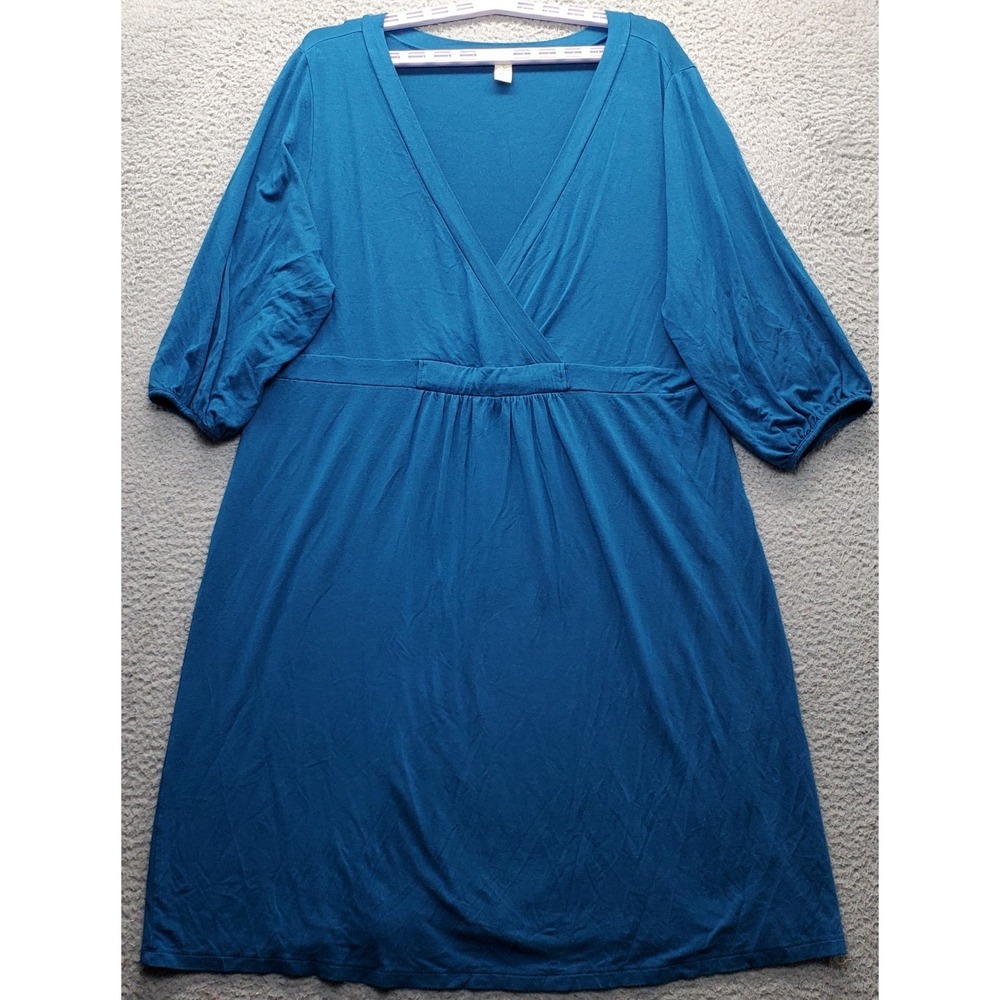 Old Navy Dress Womens XXL Blue Stretch Lightweight‎ Balloon Sleeves Wrap V-Neck
